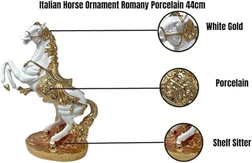 Italian Style White Gold Porcelain Horse Ornament, 40cm, Shelf Sitter Home Decor - Picture 7 of 7