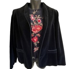 WhimsiGoth Witchy VTG 80s Velvet Open Blazer Cardigan Filene s Black Women s 10