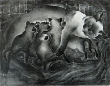 Ivan Messenger - Exceptional 1930's Lithograph - Thaia and her Quints