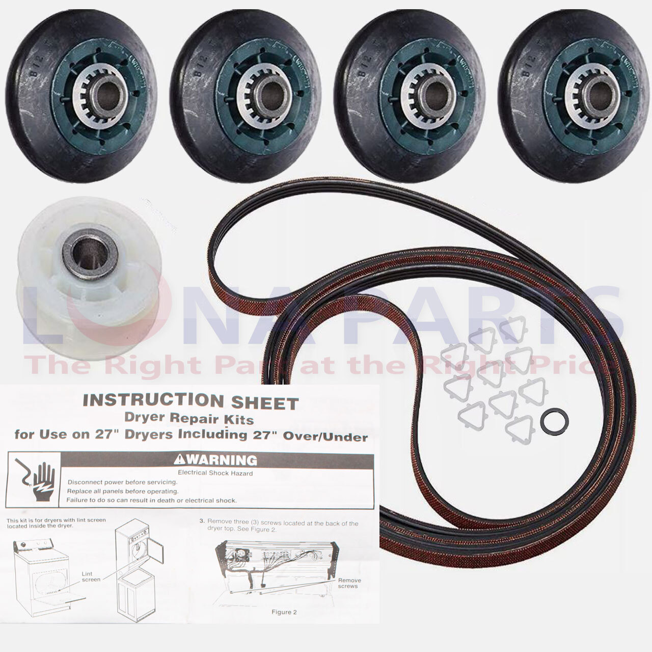 Whirlpool GGQ9800LG1 Genuine OEM Dryer Belt Rollers Pulley Kit