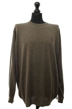Carlo Colucci Men's Sweater 2XL Brown Light Crew Neck With Merino Wool