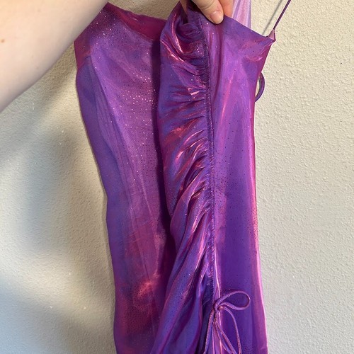 VTG Y2K Kiki Purple Iridescent Prom Dress M Ruched Glitter Fairy Whimsygoth - Picture 7 of 11
