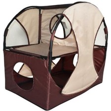 Pet Life PTT7KHBR Kitty Play Pet Cat House Khaki  Brown - One Size