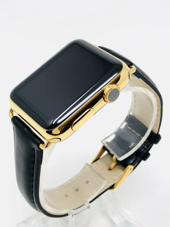 24K Gold 42MM Apple Watch SERIES 2 with Black Leather Band - Image 2 of 4