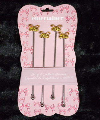 4 Gold Bow Coquette Style Stainless Steel Drink Stirrers 7'' Barware Drinkware