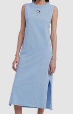 Tommy Jeans Women's Blue Cotton Logo Badge Midi Tank Dress Size S