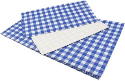 SUNRISE PACKAGING 50 x Sheets BLUE Gingham Duplex Paper Food Wrap Grease-proof Chip Basket Liner