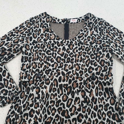 Leona Edmiston Size 4/16 Leopard Print Knit Dress Long Sleeve Button BABETTE - Picture 10 of 11