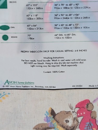Vintage Tablecloth COUNTRY BUNNIKINS Osnaburg Fabric 70" Round Avon Home - Picture 3 of 3