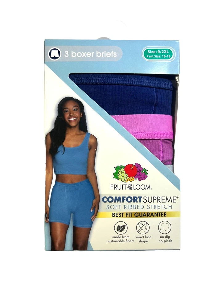 Fruit of the Loom Ladies 3 Pack Ribbed Comfort Stretch Boxer Briefs Size M L XL - Image 3 of 4