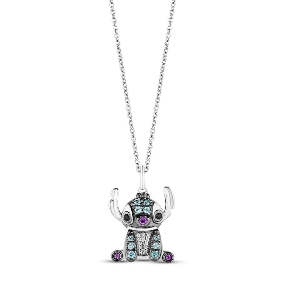 925 Sterling Silver Lilo & Stitch London Simulated Topaz Amethyst Pendant Chain - Image 3 of 4