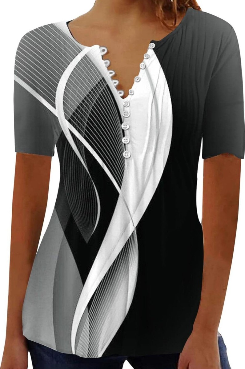 Women's Puff Sleeve V-Neck Top – Georgette Blouse For Summer, Casual Tunic