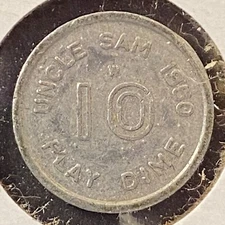 Uncle Sam 1950 Play Dime Falsa Pecunia Alum. Token Toy Money 16mm