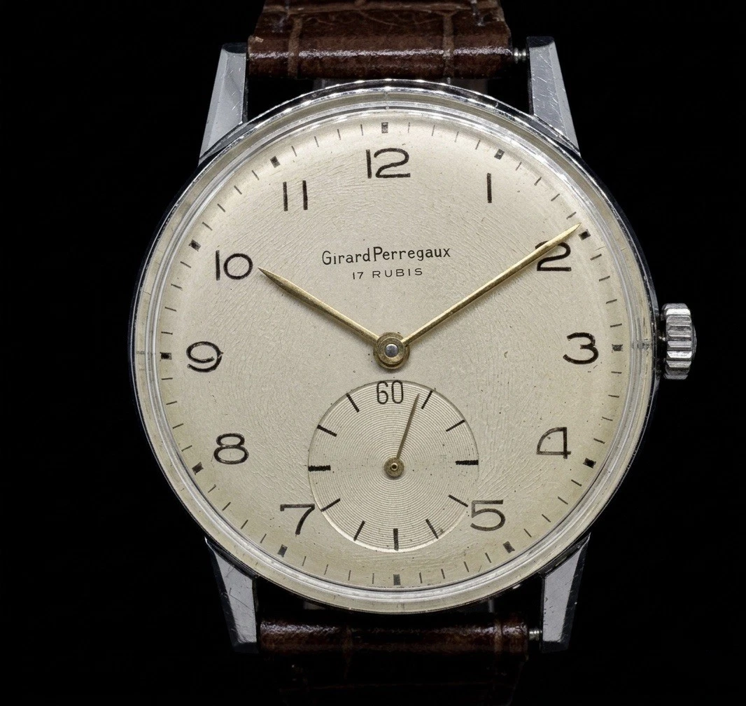 Girard Perregaux — Vintage Girard Perregaux Manual Wind 17J Small Seconds Silver Dial Signed Crown