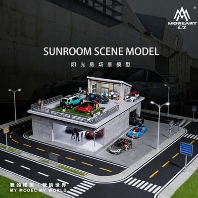 Diorama 1/64 Diecast Car Parking Lots Model LED Street Sunroom Building Scene US