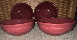 4 Longaberger Woven Trad Pottery Paprika (Red) 7" Soup/Cereal Bowls~FREE SHIP!