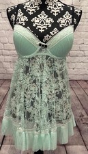 Seductive Wear Cinema Etoile Mint Sheer Lace Open Back Black Trim Nightdress L