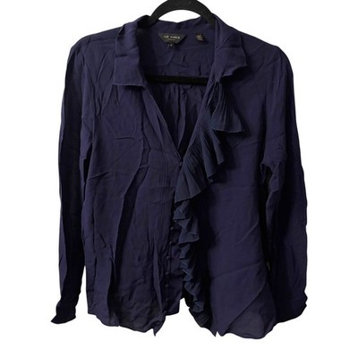Ted Baker Thelmah Ruffle Button Up Top 6 M Victorian Goth Dark Academia Blouse