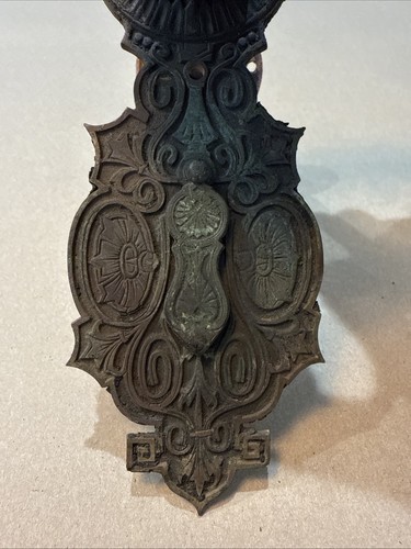 Antique Ornate Brass/Copper? Door Knobs & Plate w/Skelton Key Cover *see details - Picture 4 of 12