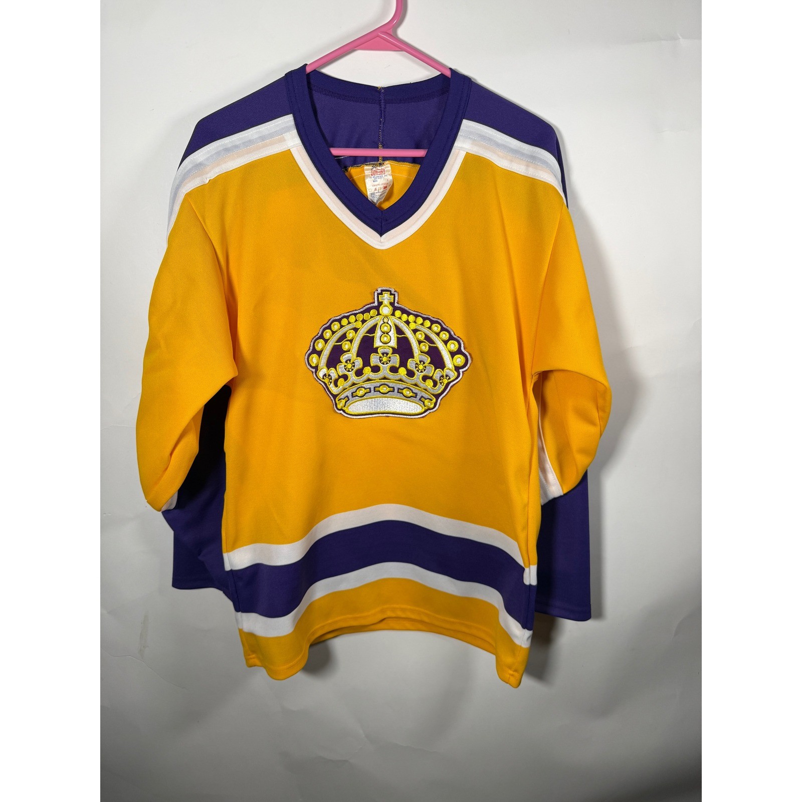 Vintage CCM Maska LA Kings Jersey Purple Gold Crown NHL Hockey Mens Small S 80s