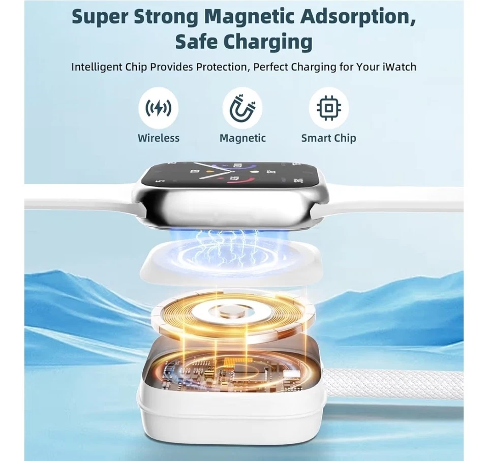 2pack 3 in 2 Multi Charging Cable Apple Watch iPhone 17-11 iPad AirPods 4FT Nylo - Image 4 of 4