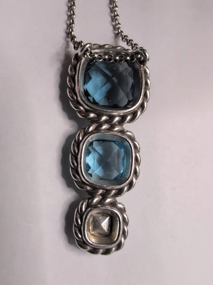 Collar colgante de vidrio azul Brighton marco de cuerda tono plata de 18 pulgadas Foto 3 de 4