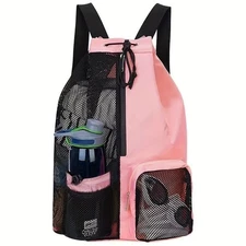 Mesh Drawstring Swim Bag Backpack Wet Pocket Gym Beach Workout Gear