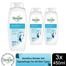 Simple Kind to Skin Sensitive Shower Gel Body Wash w/ Hypoallergenic 450ml, 3pk 7.40 per litre