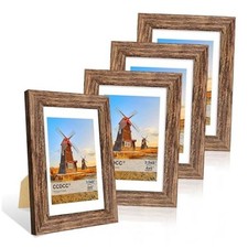 4x6 Picture Frame Set of 4, 4 x 6 Wood Photo Frames with 4x6-4Pack Rustic Brown