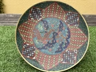 SUPERB 19thC JAPANESE CLOISONNE DISH, PLATE OVER BRONZE, UNUSUAL PATTERN c1880s