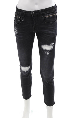 R13 Womens Skinny Ankle Jeans Dark Gray Mid Rise Size 25