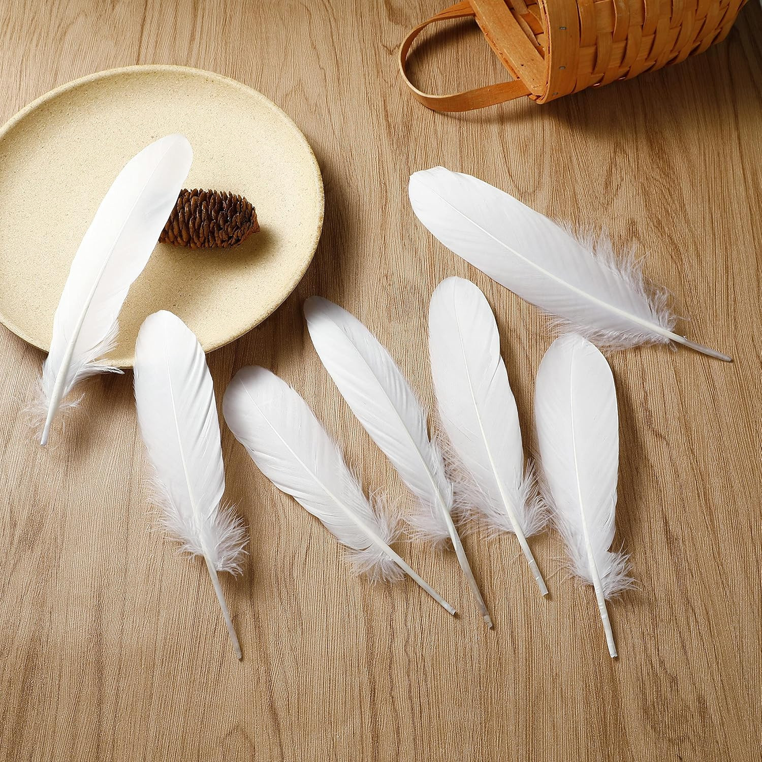 Natural White Goose Feathers 120Pcs 6-8 Inch Bulk Feathers for Crafts, Wedding