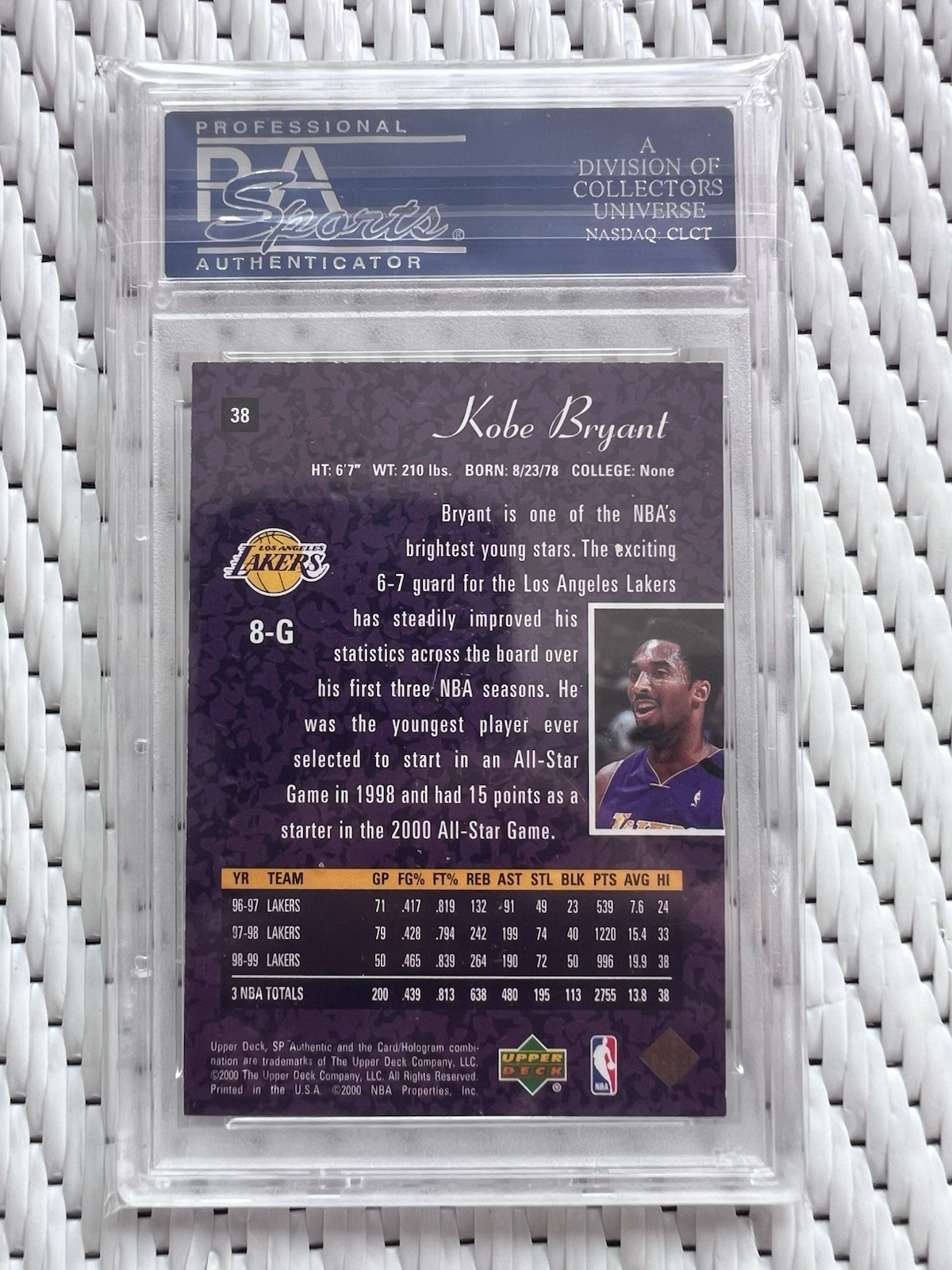 1999-00 SP Authentic Kobe Bryant #38 PSA 10 view 2
