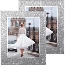 8x10 Picture Frame Glass 2 Pack, Sparkly Glitter Photo Frame 8 x 10 Mirror Cr...