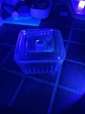 Vintage Uranium Vaseline 5 1/2” Square 3.5” Tall Ribbed Glass Refrigerator Dish
