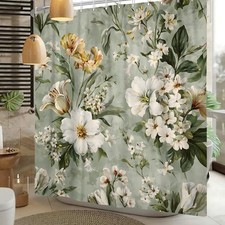 Boho Green Floral Shower Curtain Vintage Botanical Plants 72x72 inch