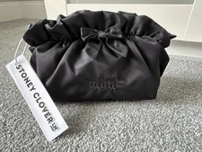 Stoney Clover Lane Bow Pouch Noir Black with "mbn" Noir Monogram Embroidered NWT