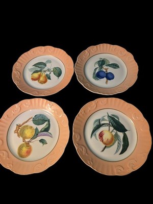 Mottahedeh VA 1824 Summer Fruit 8'' Salad Plates Pear Apple Peach Plum set of 4