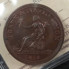 NS-20A1 ICCS MS-60 One penny 1813 token Canada Nova Scotia Britannia Breton 962