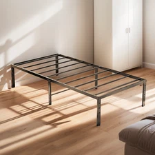 LEADZM Black Twin Simple Basic Flat Bed Frame Bed Height 14" Iron Bed