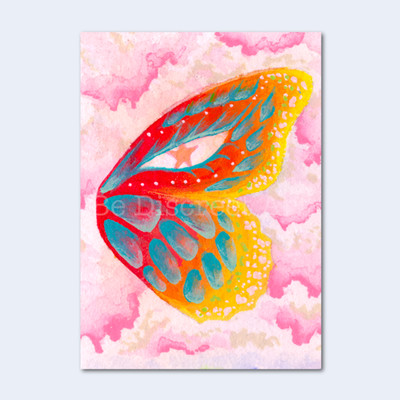 ACEO ART PRINT Pop Surrealism Red Orange Butterfly By BeDiscreetArt