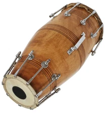 Naal Dholak Drum, Hand Made, Mango Wood, Special Skin, Natural Wood Colour