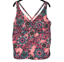 Catalina Plus 2X 18W-20W Tankini Swim Top Floral Underwire Removeable Pads Pink