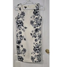 Talbots Sheath Dress Womens 10 White Black Excellent Floral V-Neck Sleeveless