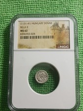 1131-41 Hungary Denar, Bela II NGC MS 62 Cool Old Coin looks like medusa