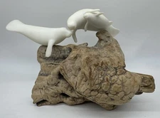 John Perry Manatee Family with Calf Burl Wood Base Statue Figurine