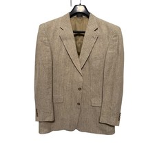 Oscar de la Renta Men's 46L 100 Silk Woven Herringbone Blazer Jacket Beige