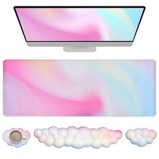 JIKIOU Large Cloud Mouse Pad Waterproof with 31.5x11.8in, 01rainbow