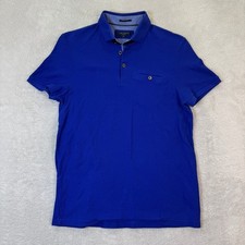 Ted Baker London Mens Size 4 Large Blue Textured Polo Shirt Casual Preppy EUC
