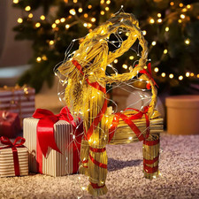11.8" Lighted Christmas Straw Goat Home Decor Swedish Scandinavian Yule Style De
